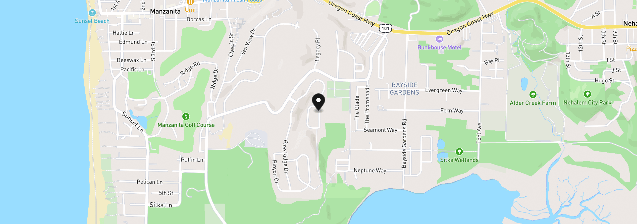 Map showing the location of 10445 Pine Ridge Dr, Manzanita, OR 97130