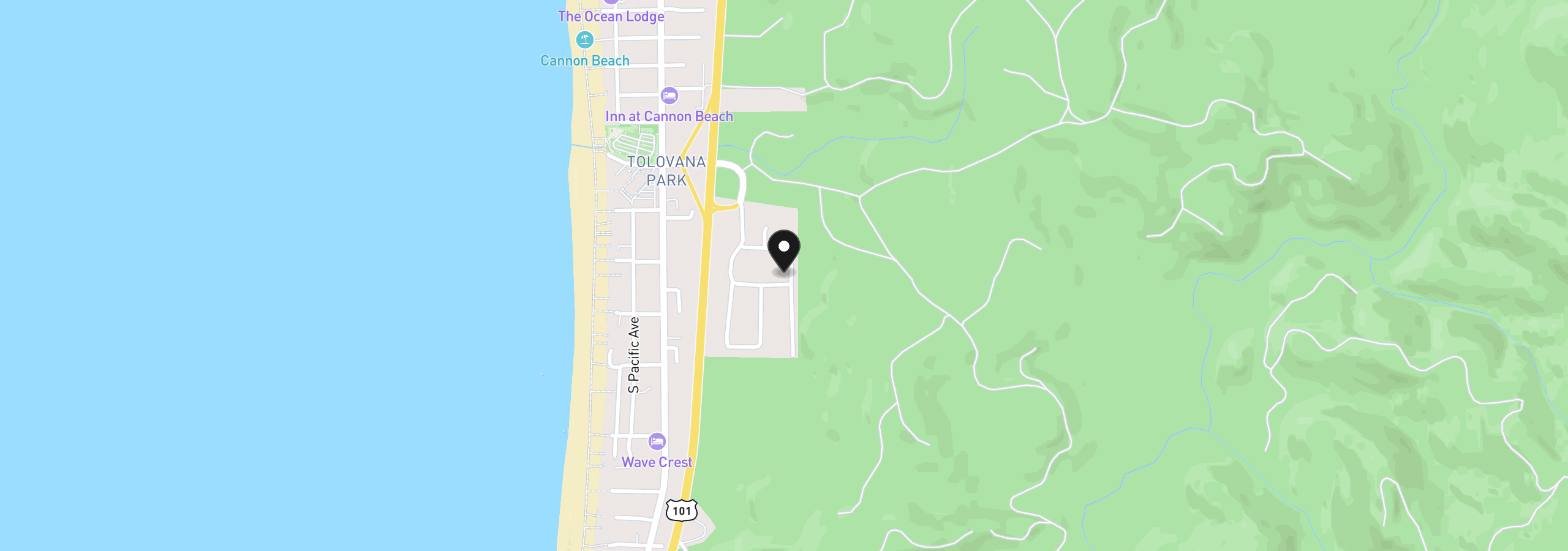 Map showing the location of 3672 E Chinook Ave, Cannon Beach, OR 97110