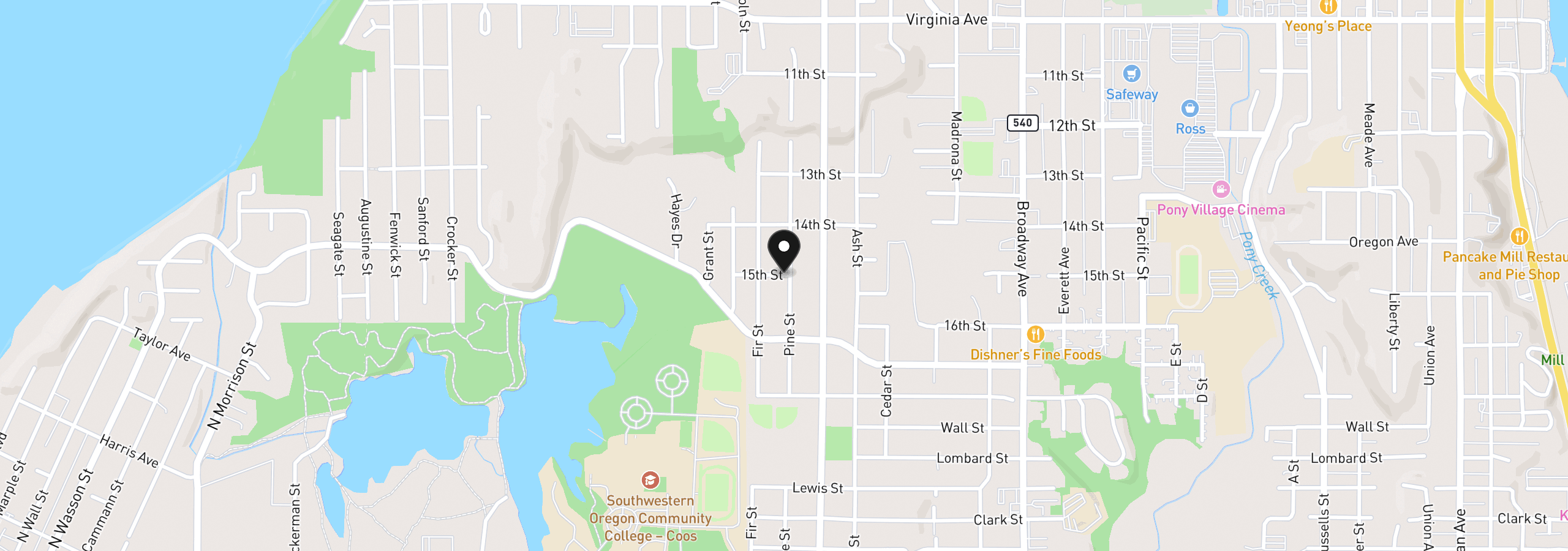 Map showing the location of 2600 15th St, North Bend, OR 97459