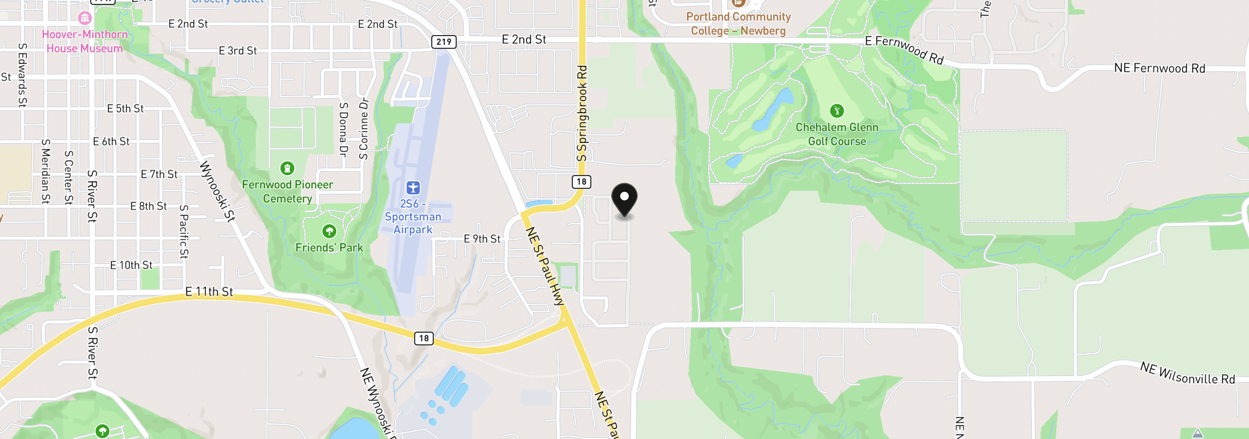 Map showing the location of 1000 S McKern Ct 125, Newberg, OR 97132