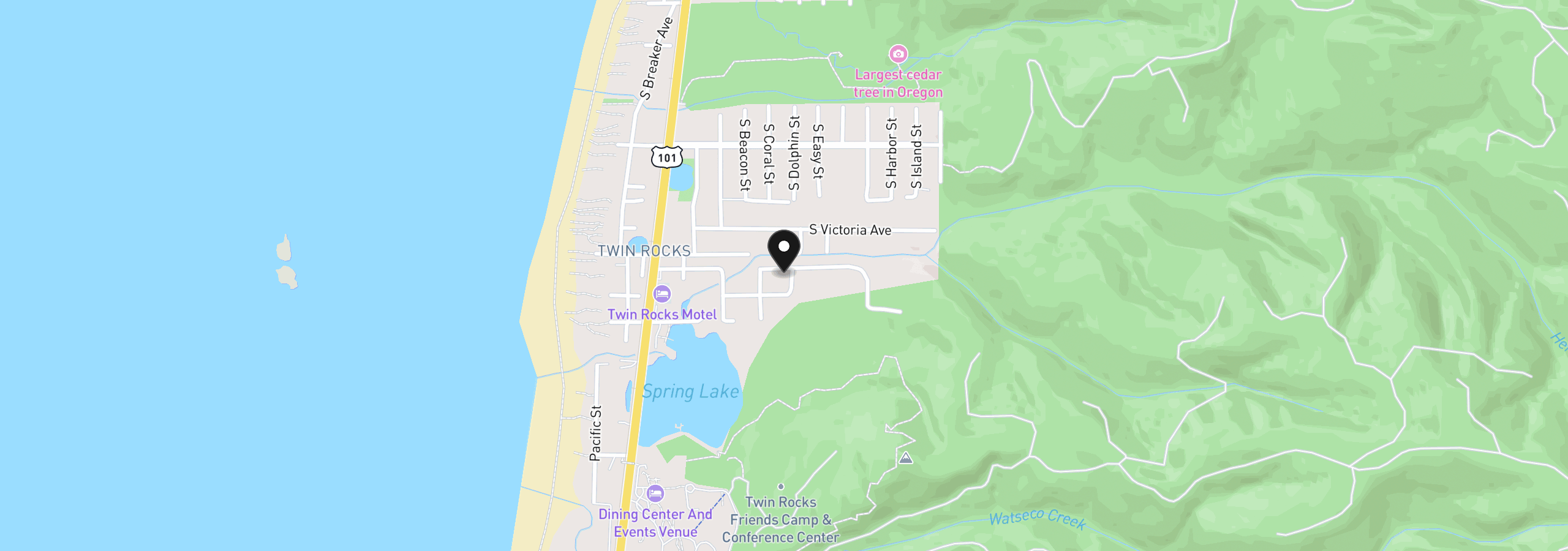 Map showing the location of 8465 Hollyhock St, Rockaway Beach, OR 97136