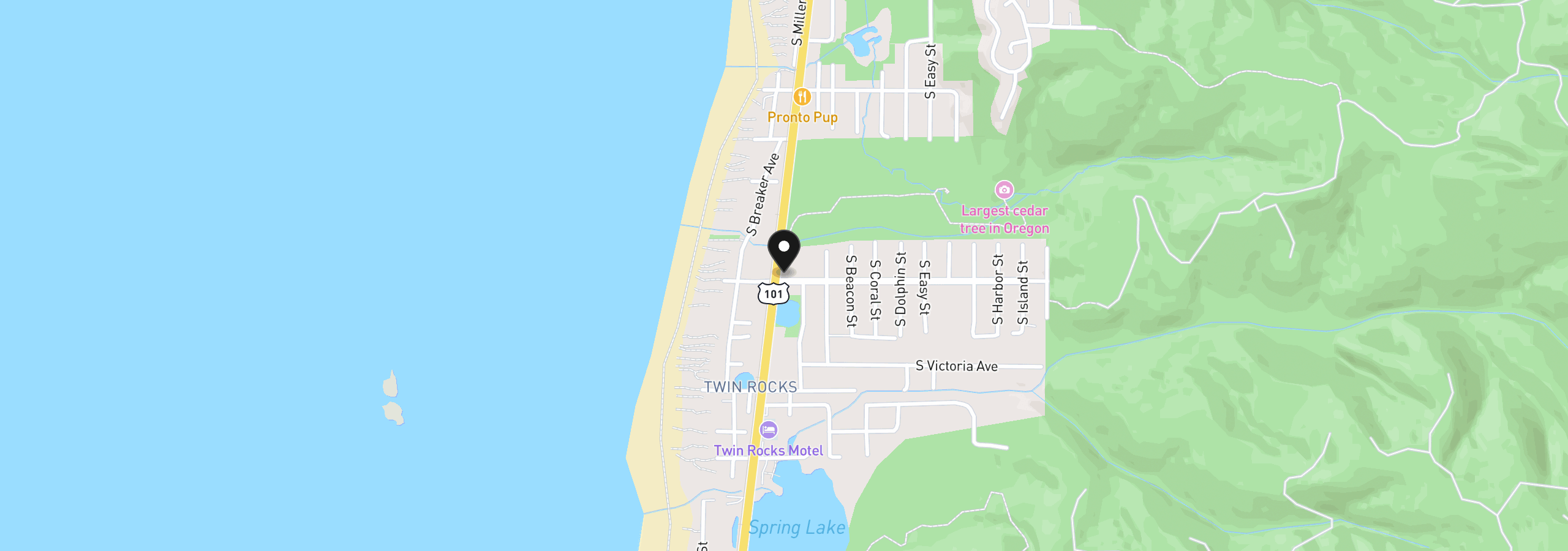 Map showing the location of Hwy 101 and Washingt, Rockaway Beach, OR 97136
