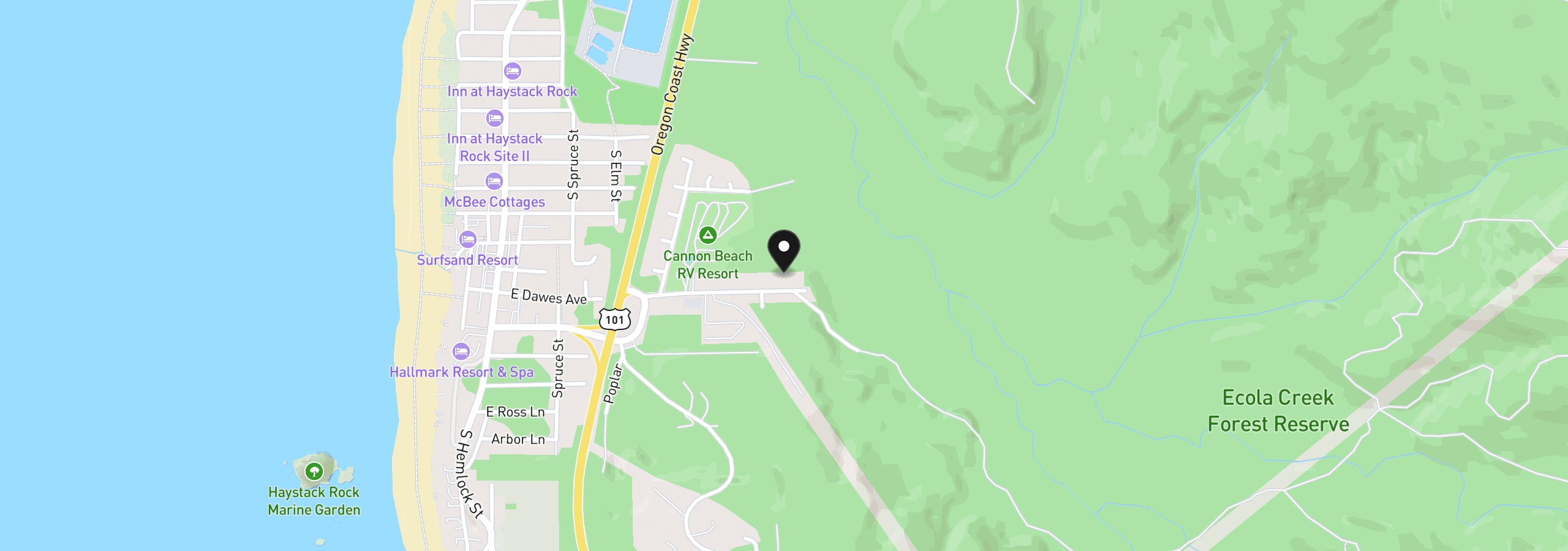 Map showing the location of 420 Elk Creek Rd 403, Cannon Beach, OR 97110