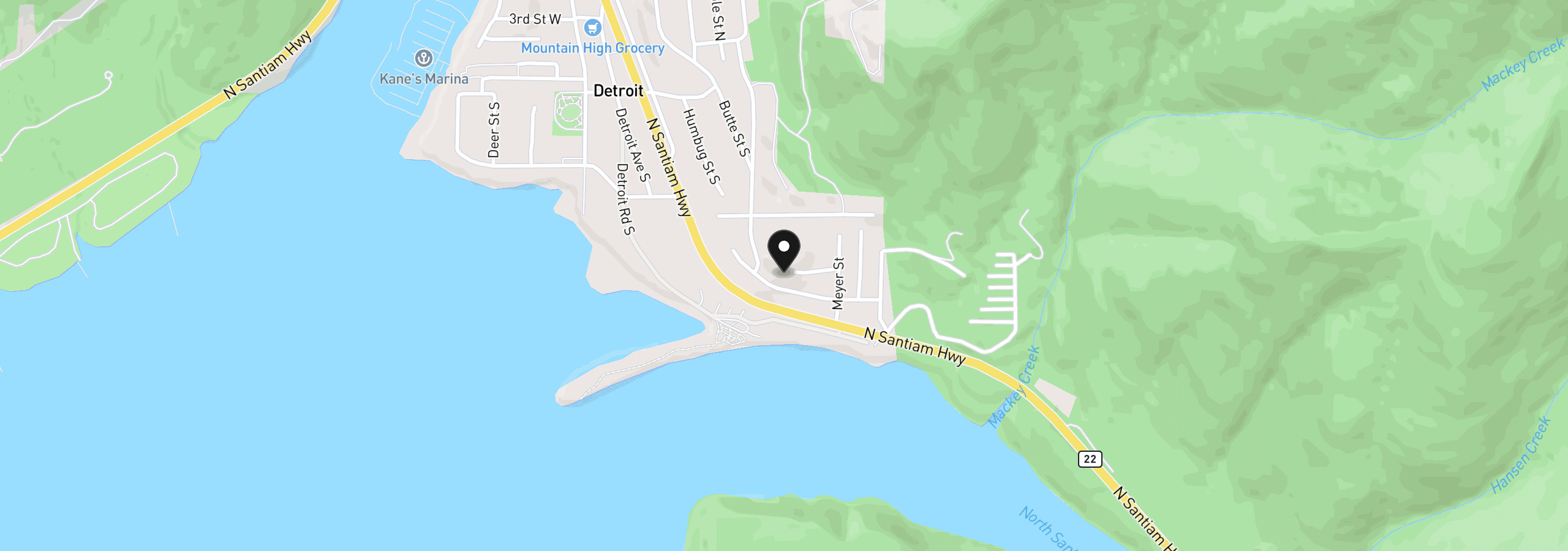 Map showing the location of 125 Melgard Ct, Detroit, OR 97342