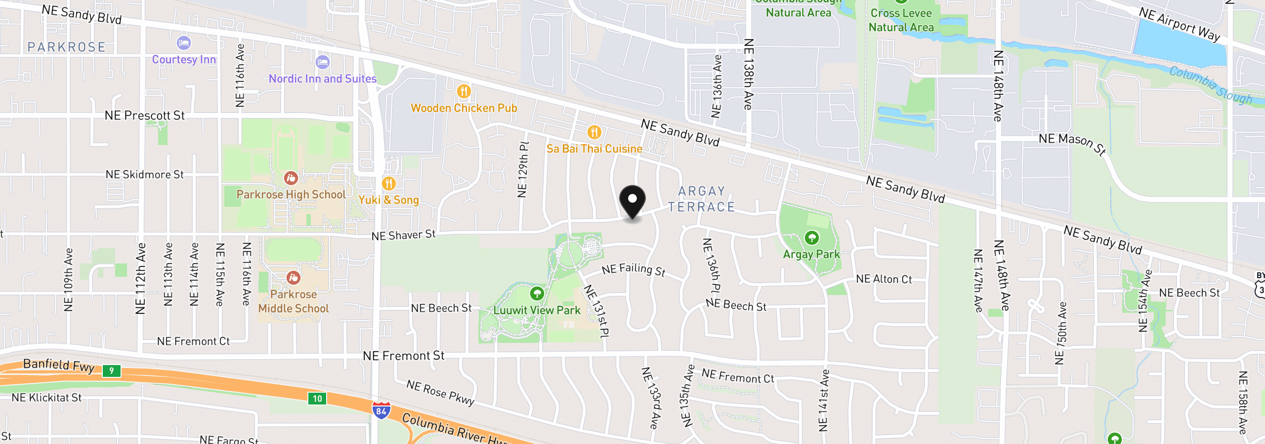 Map showing the location of 13236 NE Shaver St, Portland, OR 97230
