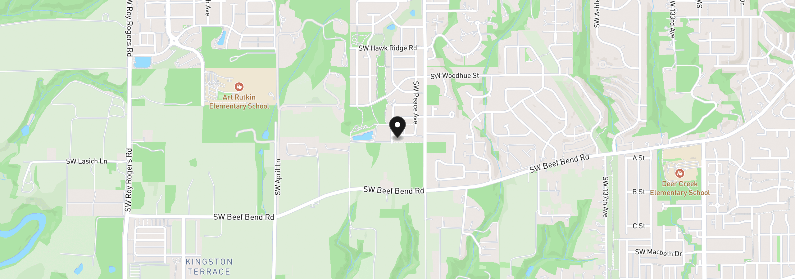 Map showing the location of 15974 SW Peace Ave, Tigard, OR 97224