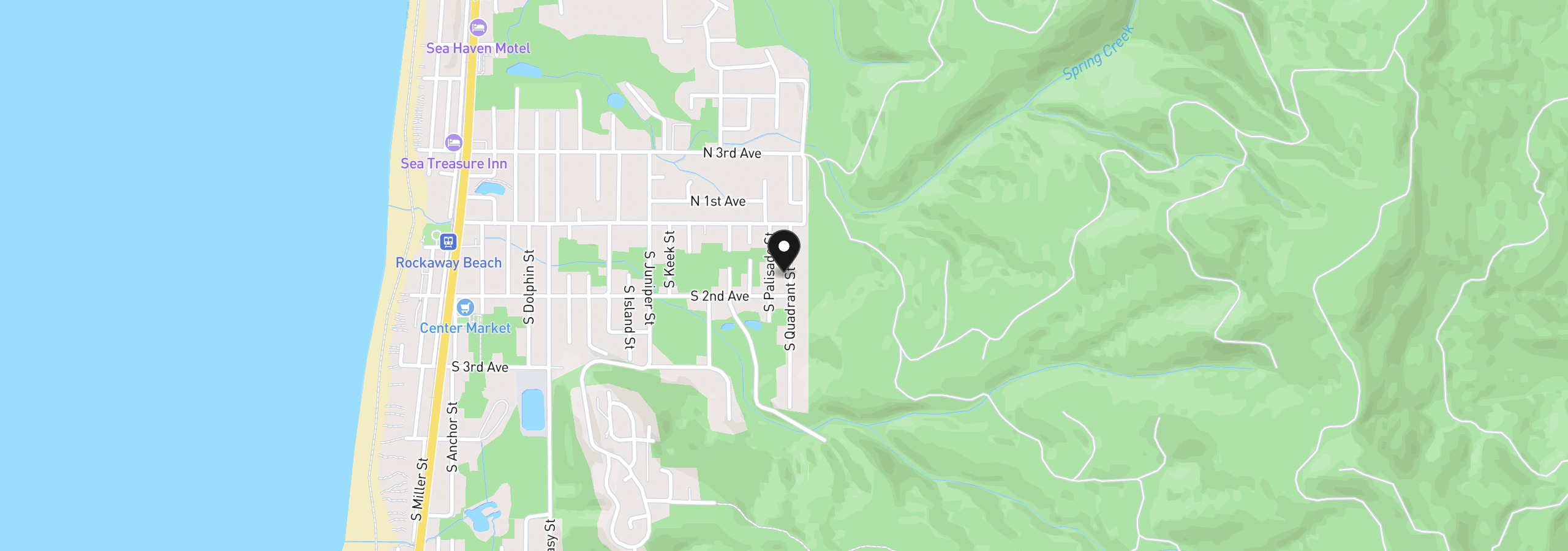 Map showing the location of 175 S Quadrant St, Rockaway Beach, OR 97136