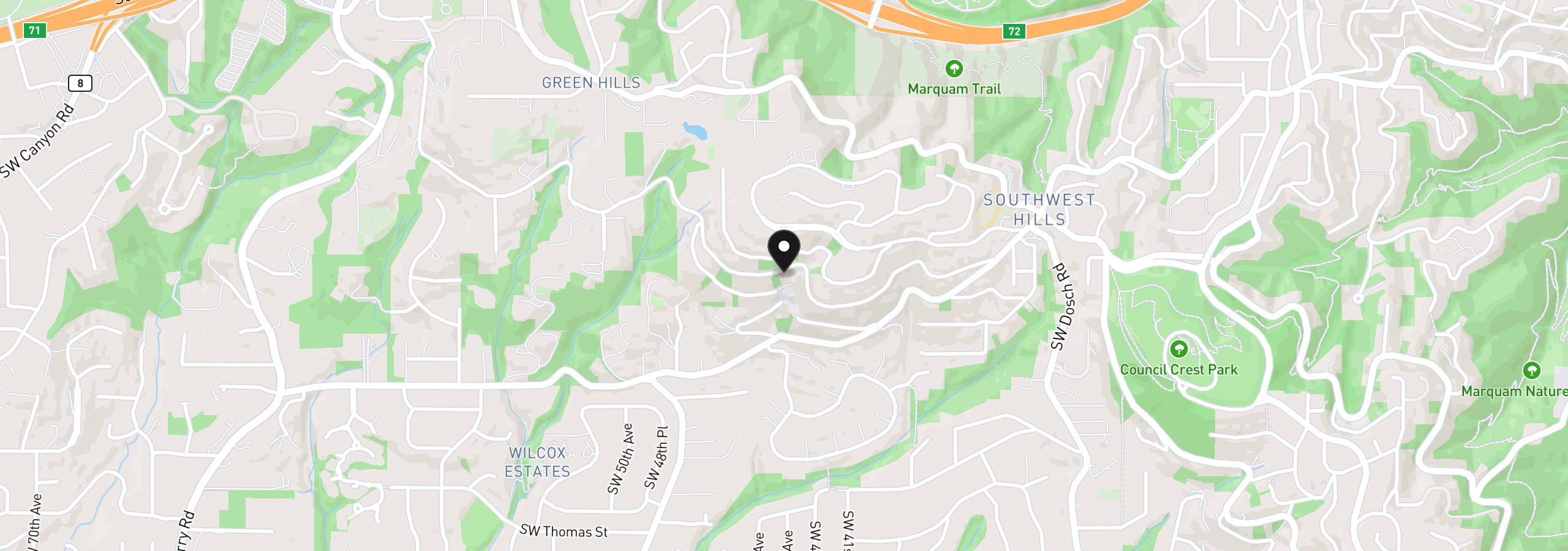 Map showing the location of 4410 SW Hewett Blvd E, Portland, OR 97221