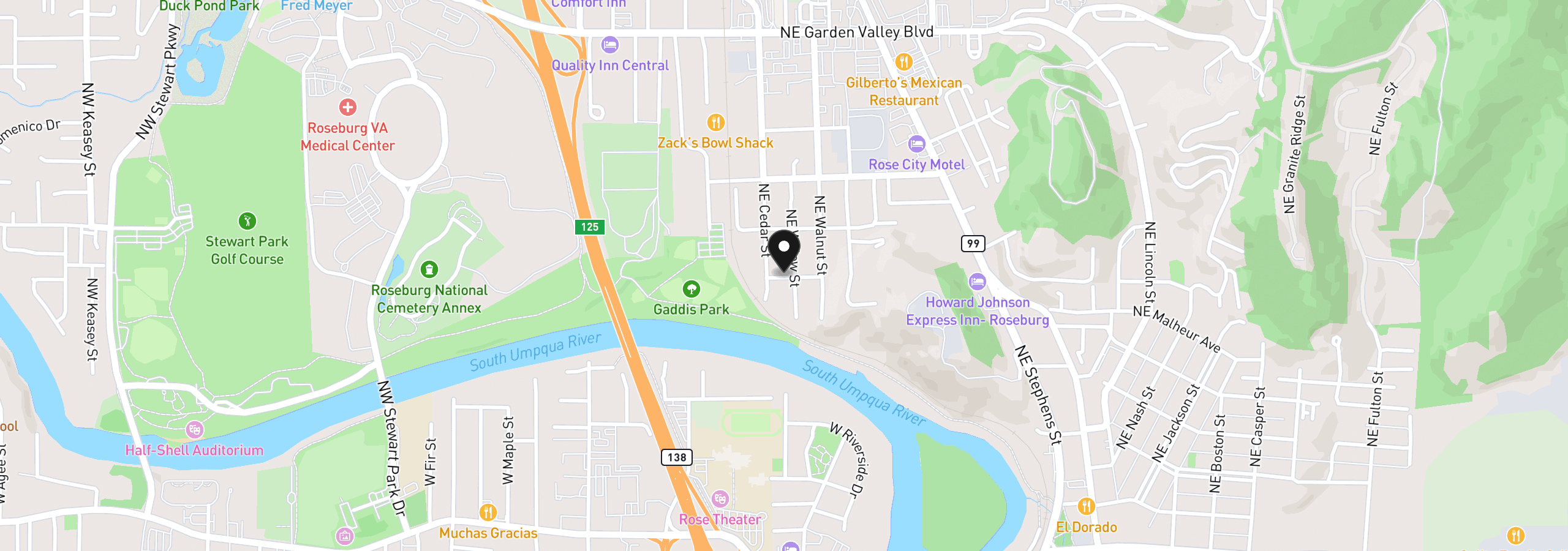 Map showing the location of 246 NE College Ave, Roseburg, OR 97470