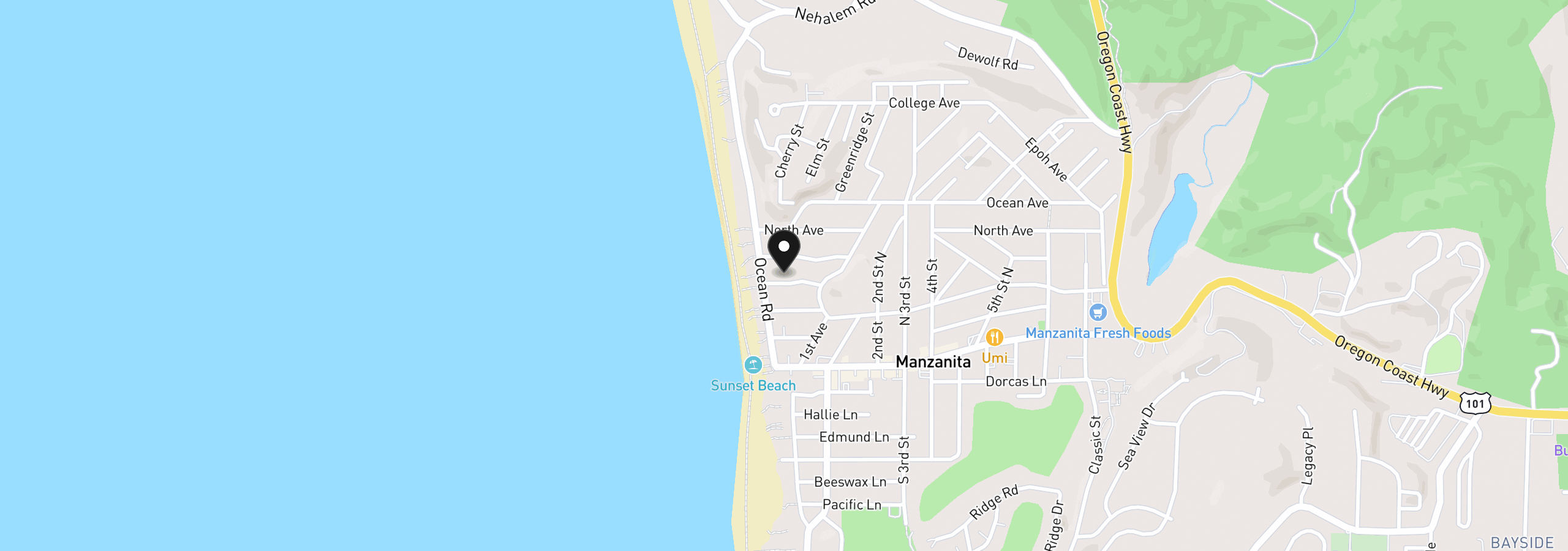 Map showing the location of 37 Portland Ave, Manzanita, OR 97130