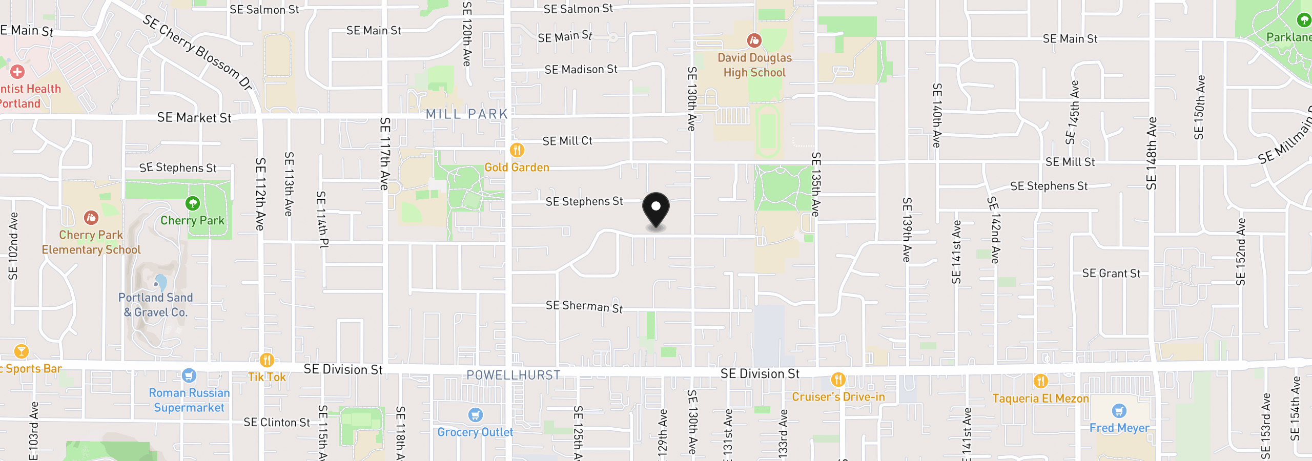 Map showing the location of 12825 SE Lincoln St, Portland, OR 97233