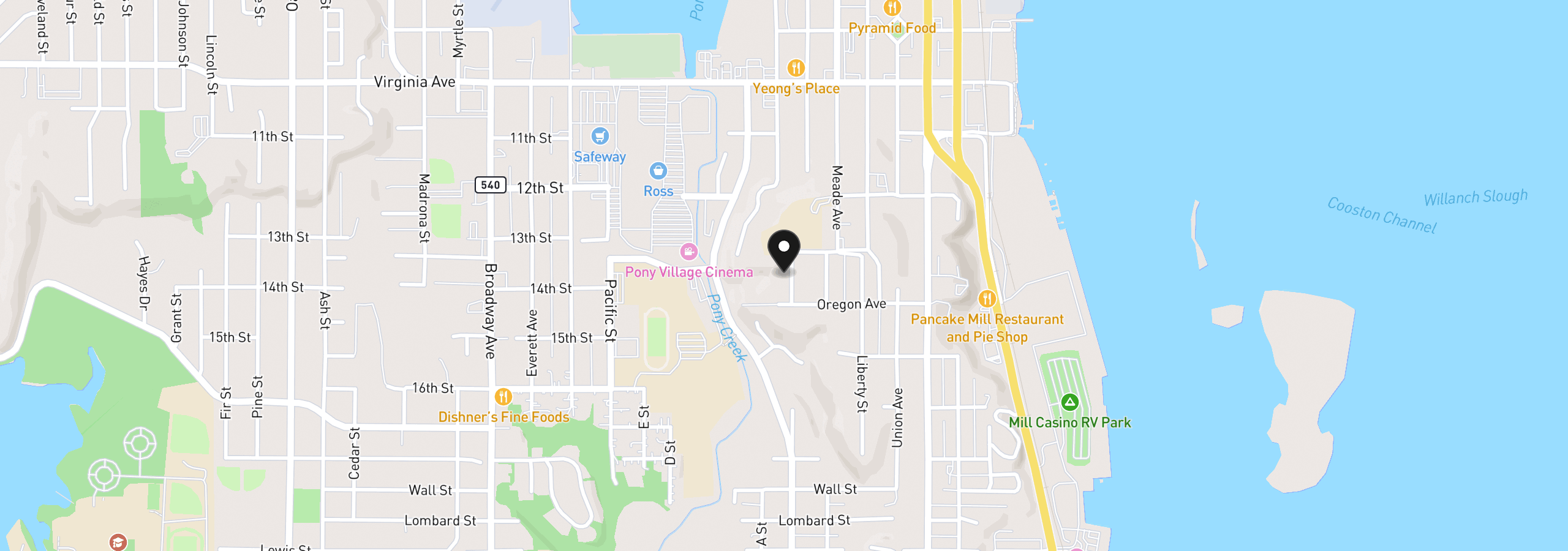 Map showing the location of 2342 Brussells St, North Bend, OR 97459