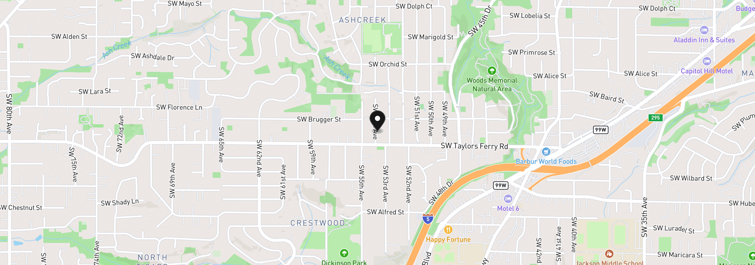 Map showing the location of 9702 SW 54th Ave, Portland, OR 97219