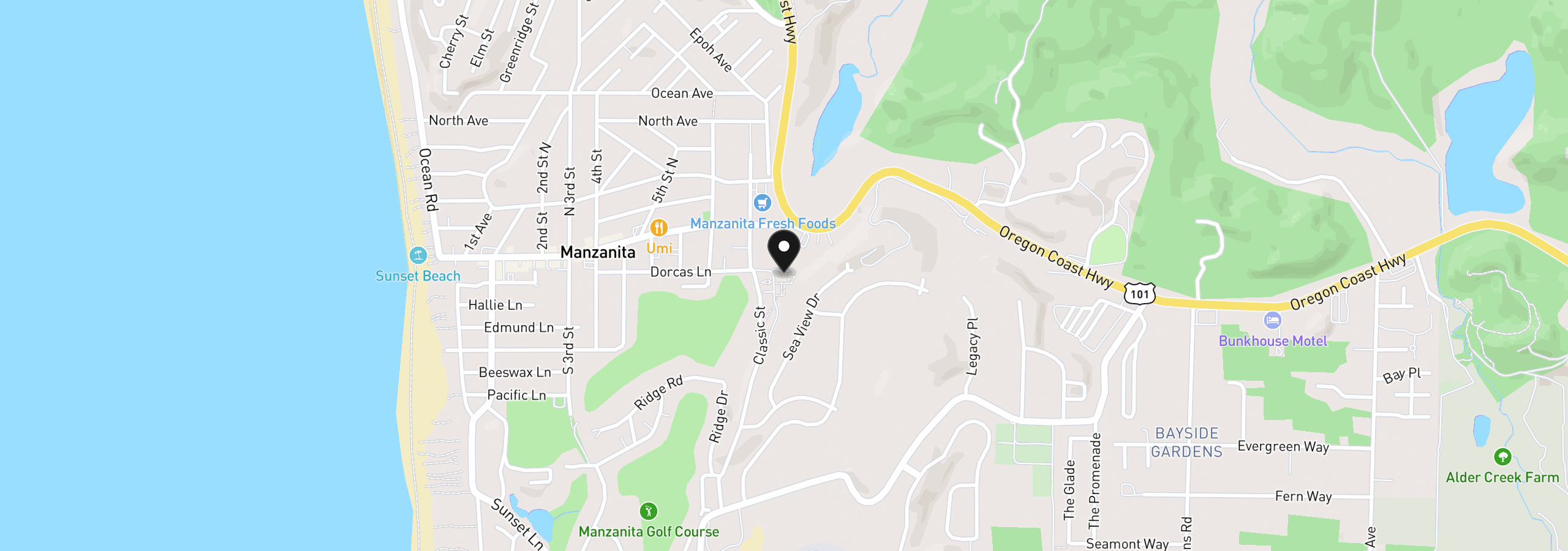 Map showing the location of 758 Dorcas Ln Lot14, Manzanita, OR 97130