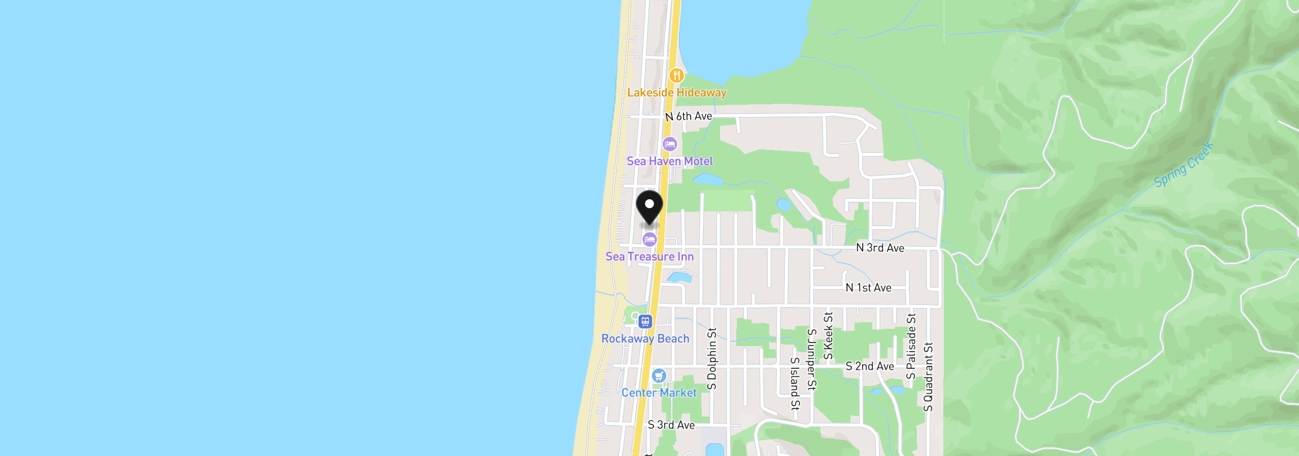 Map showing the location of 327 N Miller, Rockaway Beach, OR 97136