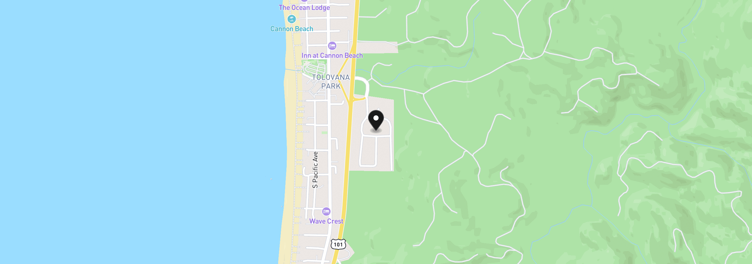 Map showing the location of 340 Elk Run Ave, Cannon Beach, OR 97110