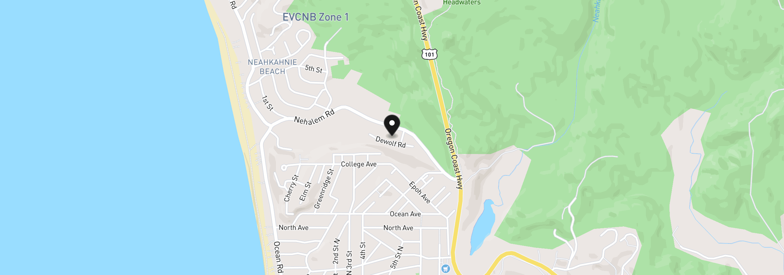Map showing the location of 1301 DeWolf Rd, Manzanita, OR 97130