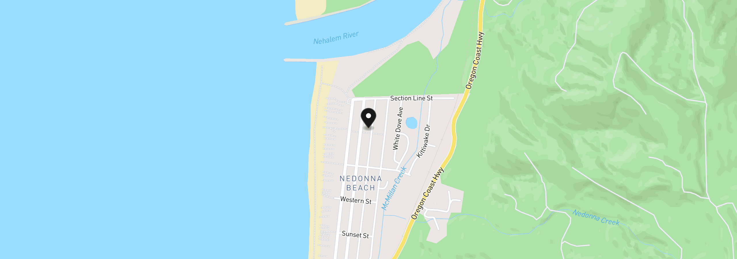 Map showing the location of 26610 Geneva Ave, Rockaway Beach, OR 97136