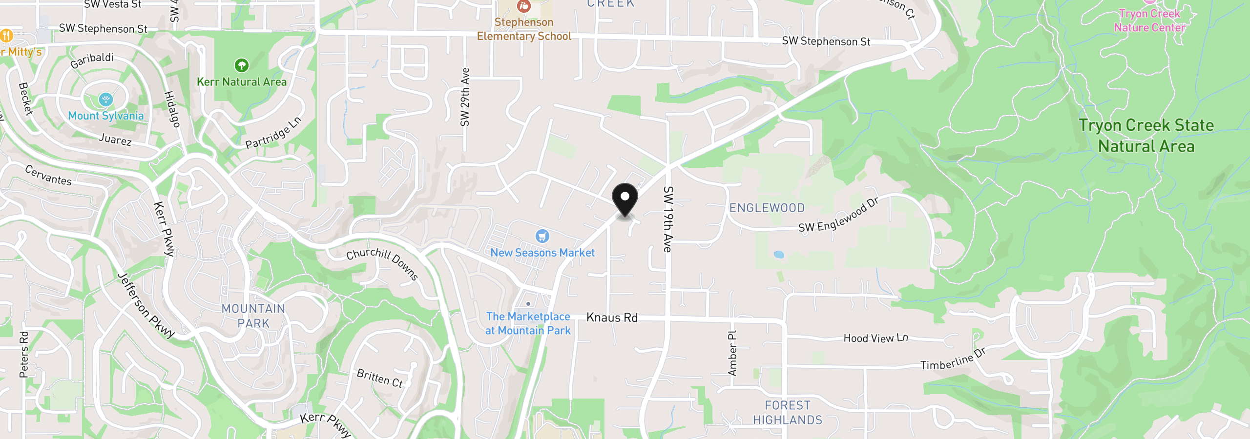 Map showing the location of 12615 SW 21st Ct, Lake Oswego, OR 97035