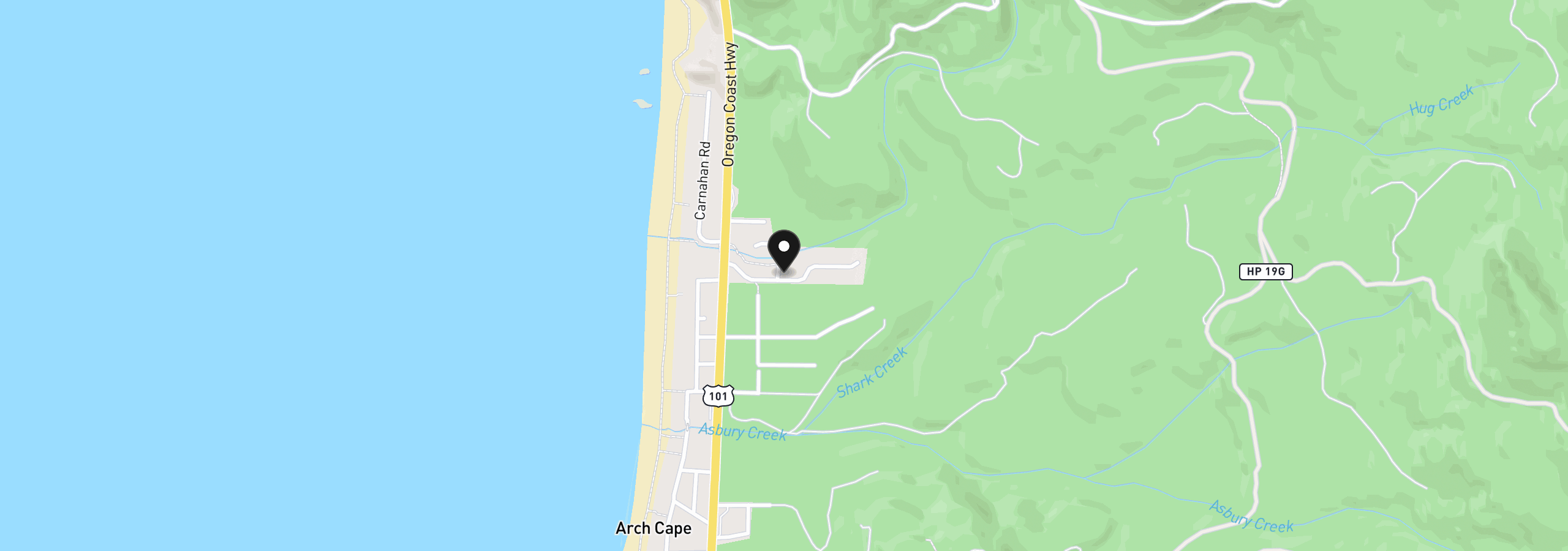 Map showing the location of Big Cedar Ct 13, Arch Cape, OR 97102