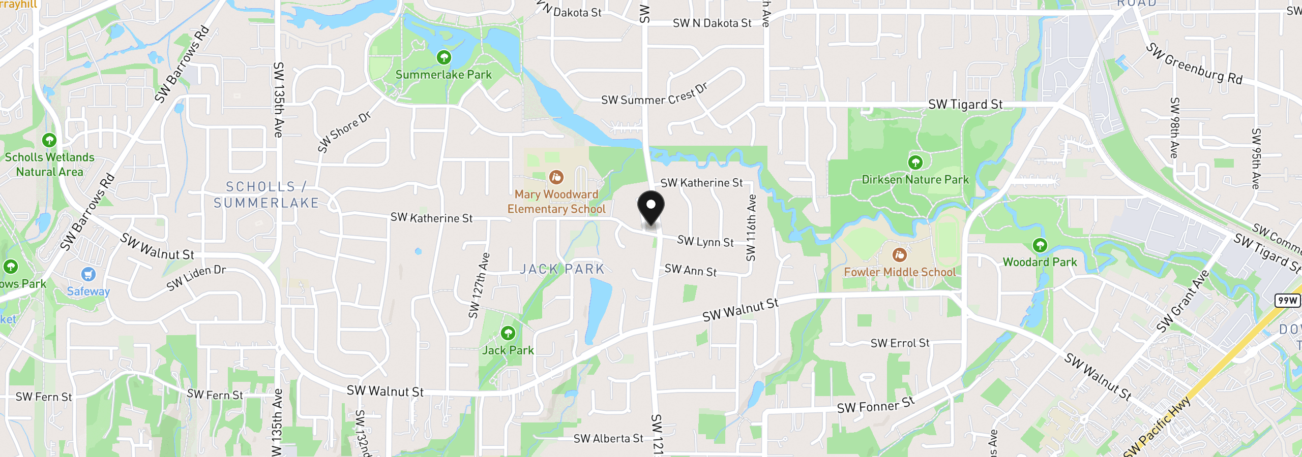 Map showing the location of 12155 SW Katherine St, Tigard, OR 97223