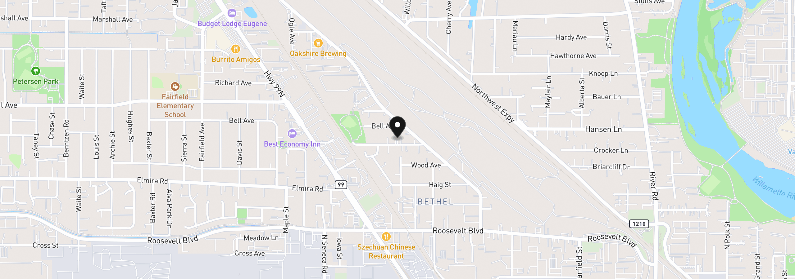 Map showing the location of 2631 Edison St, Eugene, OR 97402