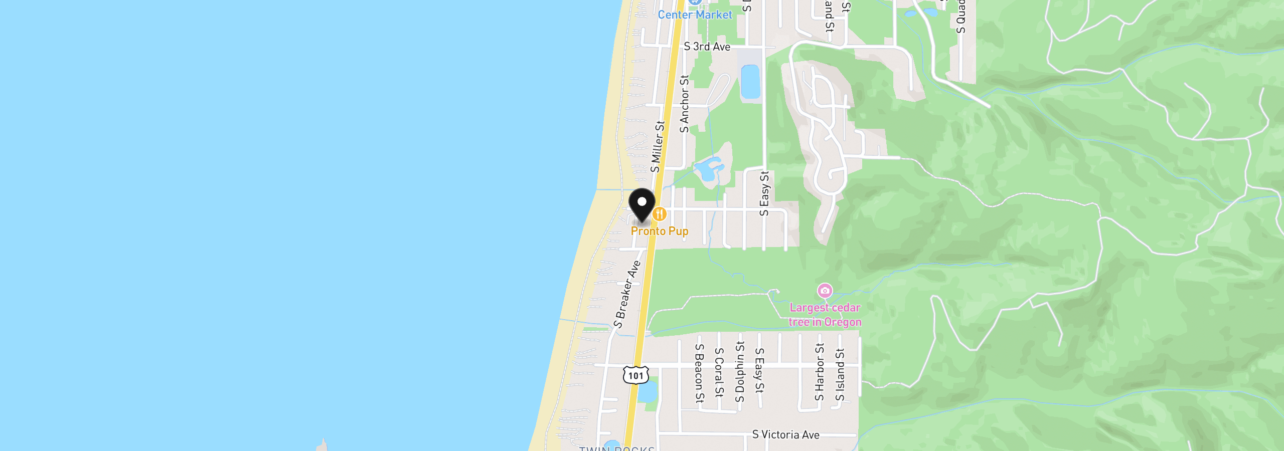Map showing the location of 628 S Pacific St, Rockaway Beach, OR 97136