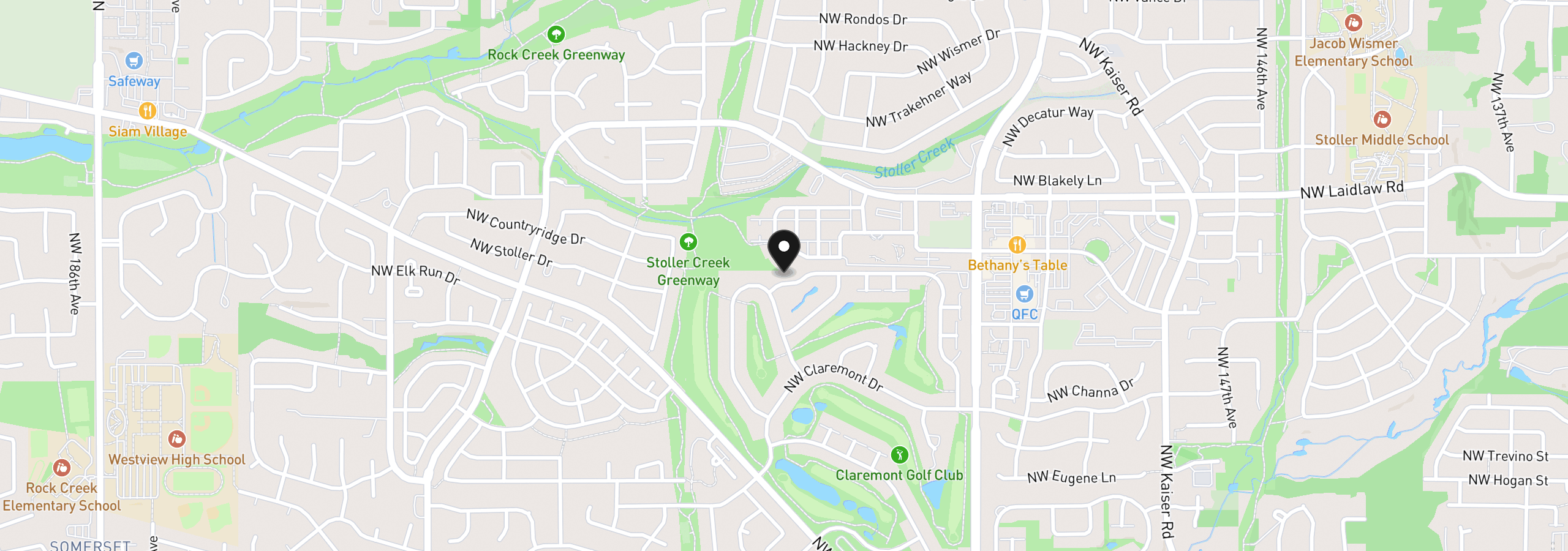 Map showing the location of 16173 NW Birdie Ln, Portland, OR 97229