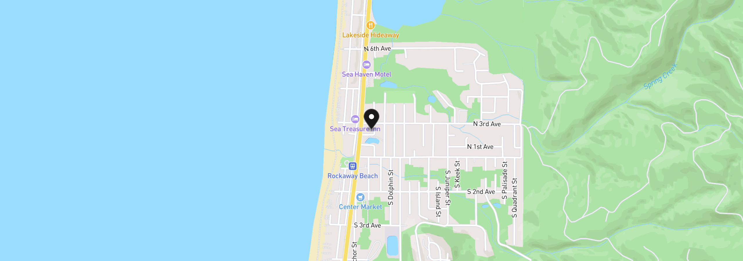Map showing the location of 211 N Beacon St, Rockaway Beach, OR 97136