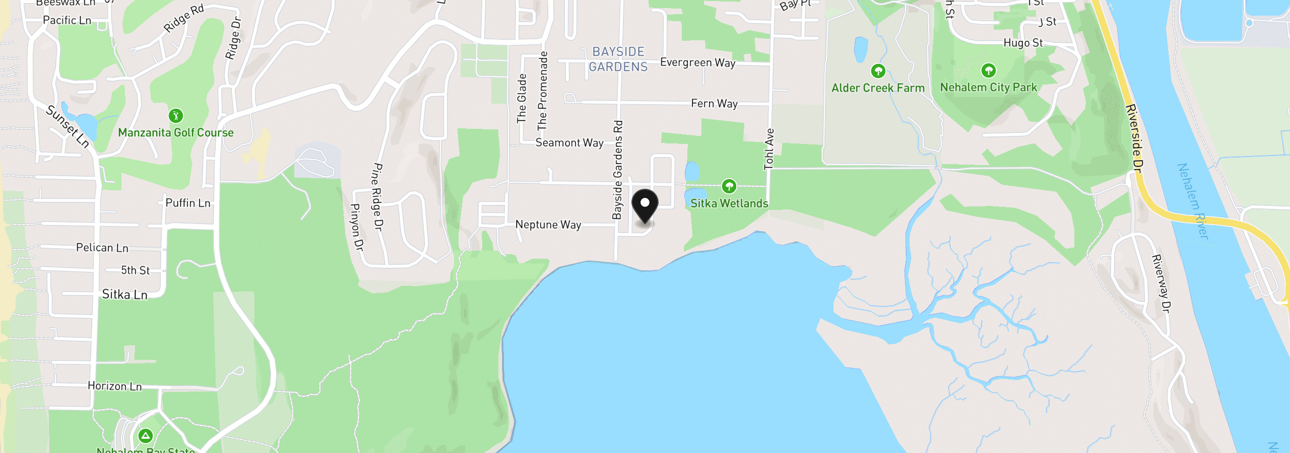Map showing the location of 33180 Pintail Ave, Nehalem, OR 97131