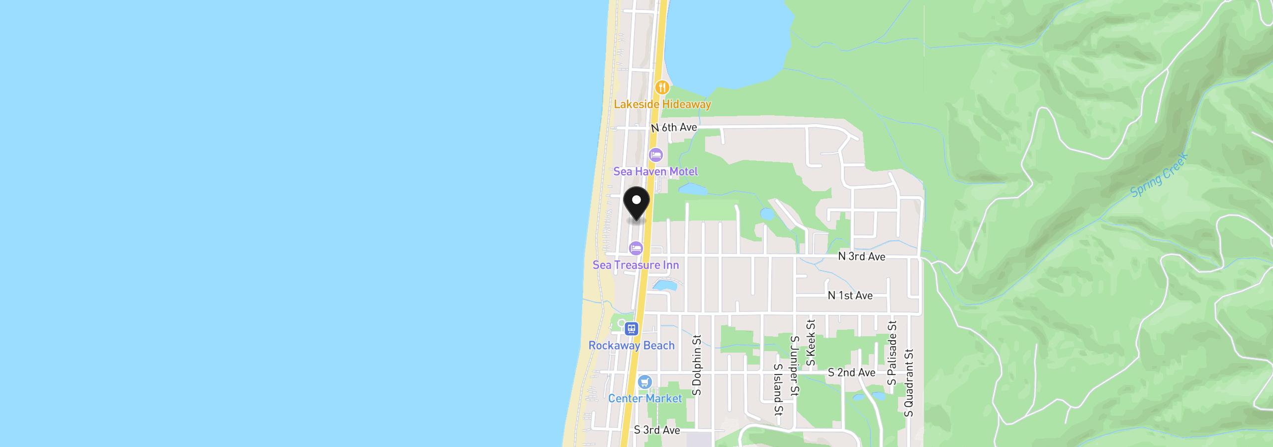 Map showing the location of 351 N Miller, Rockaway Beach, OR 97136
