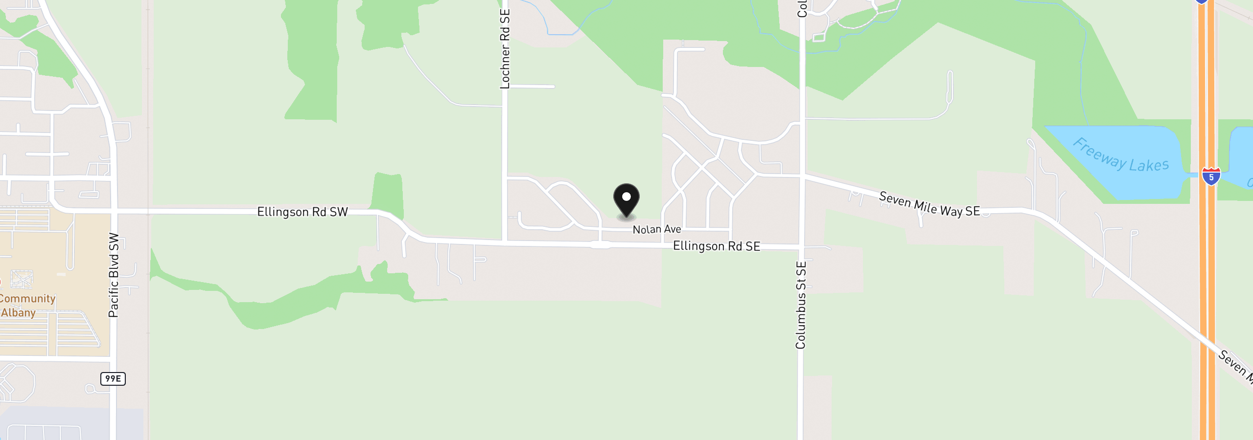 Map showing the location of 1213 Nolan Ave SE, Albany, OR 97322