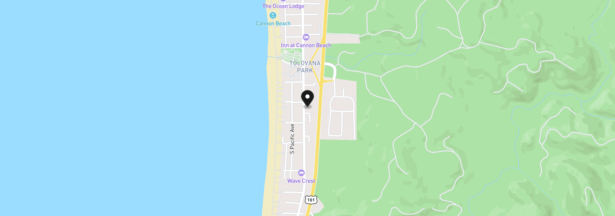 Map showing the location of 3623 S Hemlock St, Cannon Beach, OR 97110