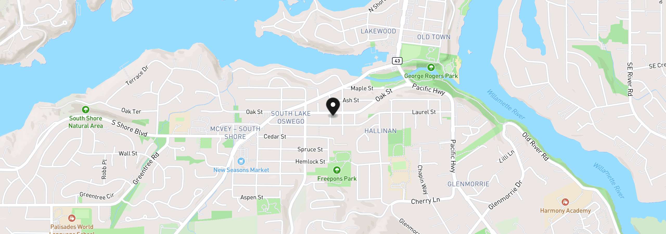 Map showing the location of 938 Oak St, Lake Oswego, OR 97034
