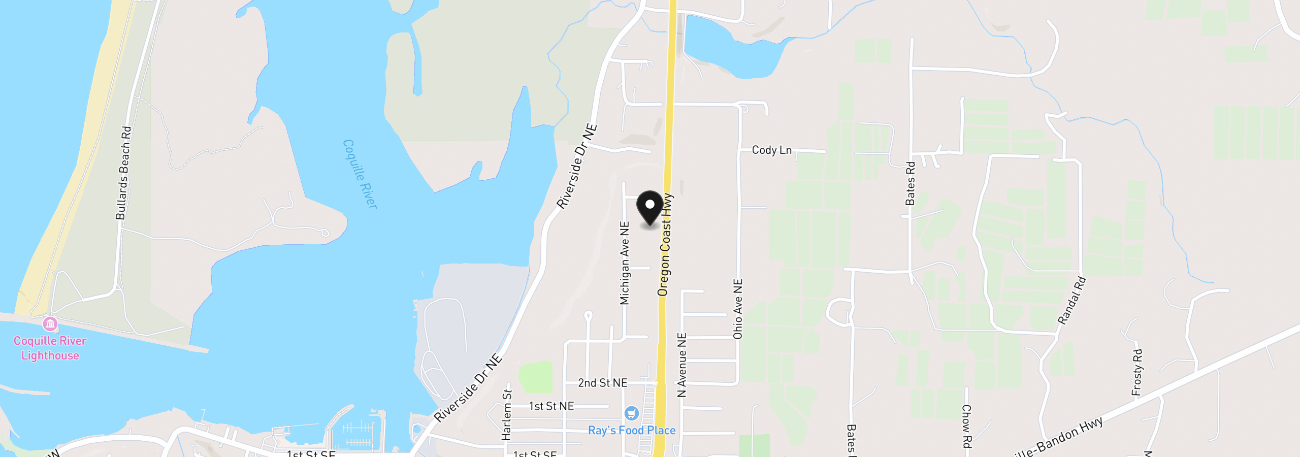 Map showing the location of 9th St NE 7-10, Bandon, OR 97411