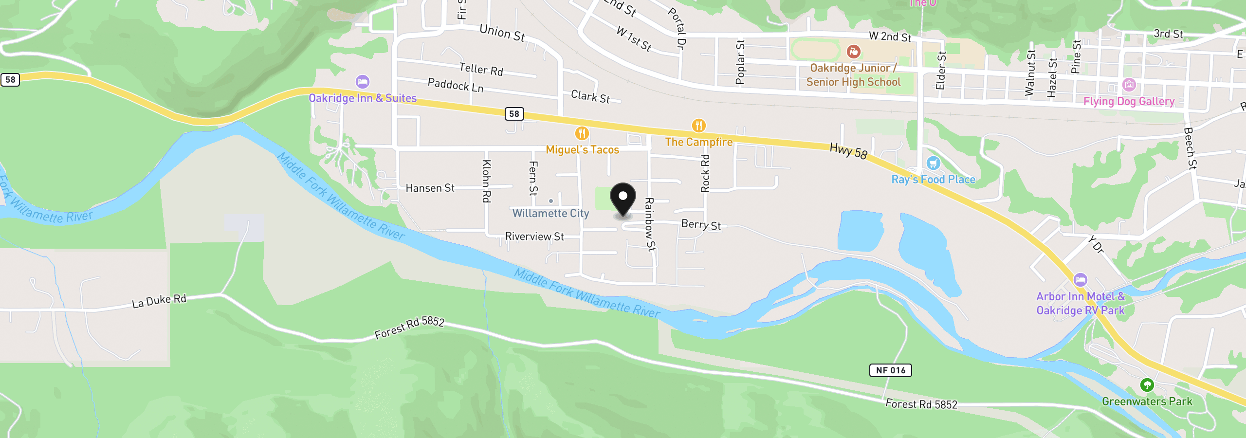 Map showing the location of Christel Ln, Oakridge, OR 97463