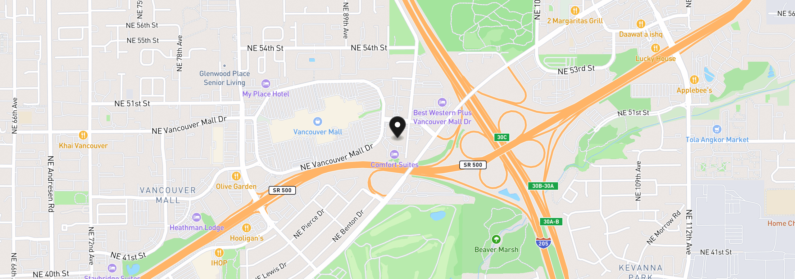 Map showing the location of NE 94th Ave, Vancouver, Wa 98662