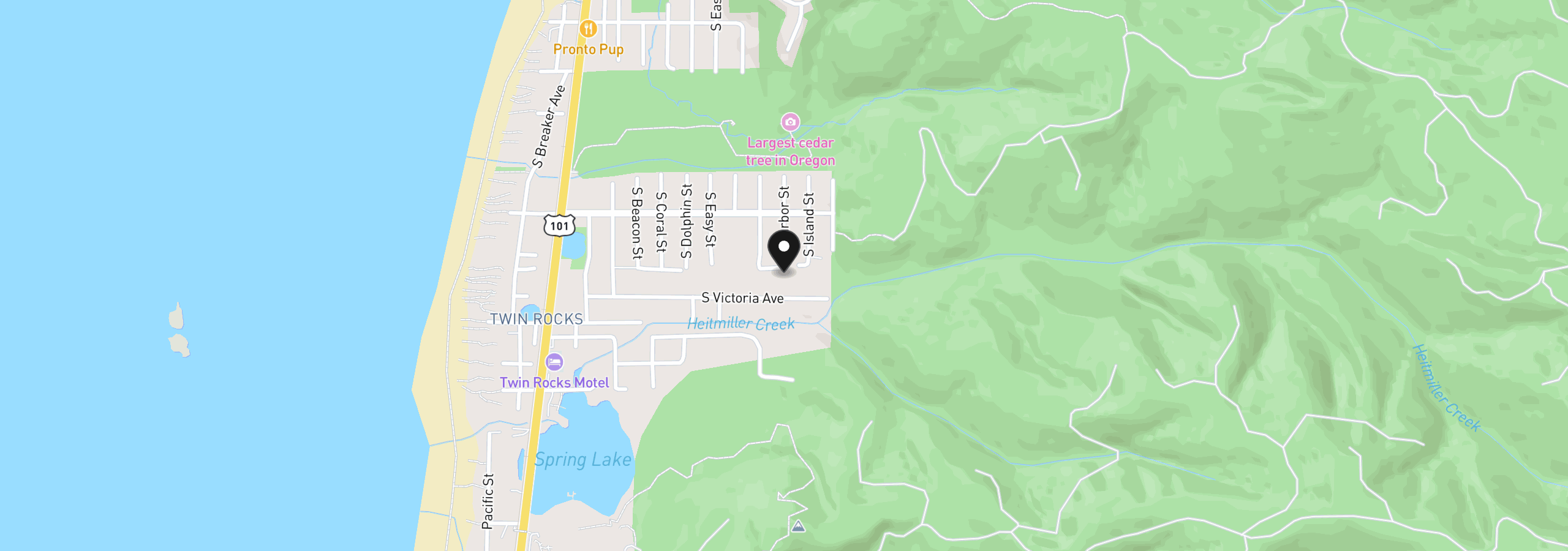 Map showing the location of 8805 Stark St, Rockaway Beach, OR 97136