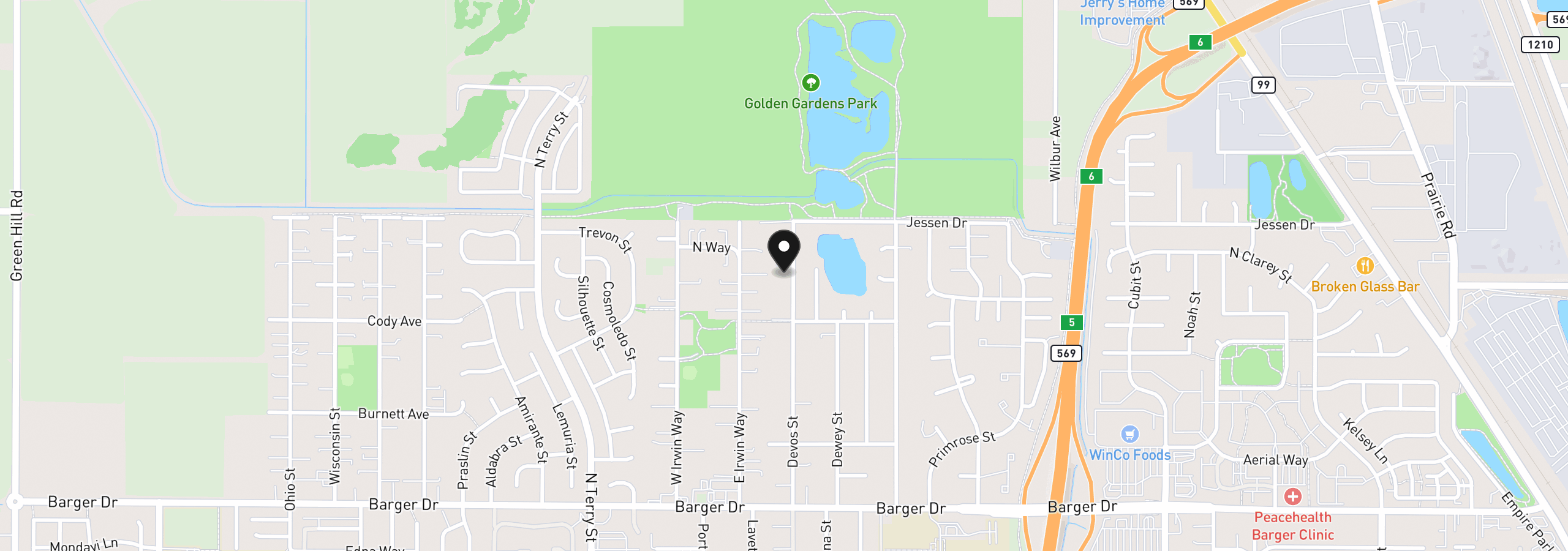 Map showing the location of 2250 Devos St, Eugene, OR 97402