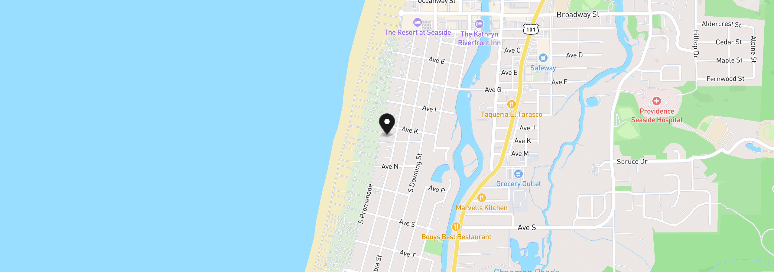 Map showing the location of 1161 S Prom, Seaside, OR 97138