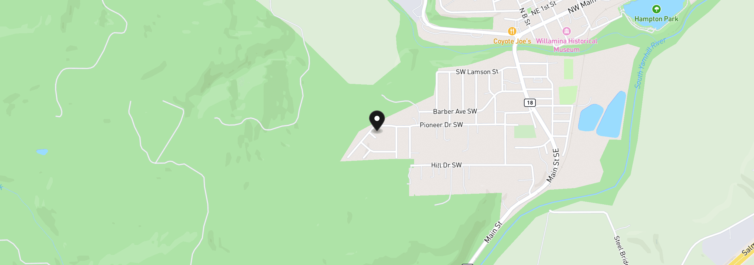 Map showing the location of 720 SW Pioneer Ct, Willamina, OR 97396