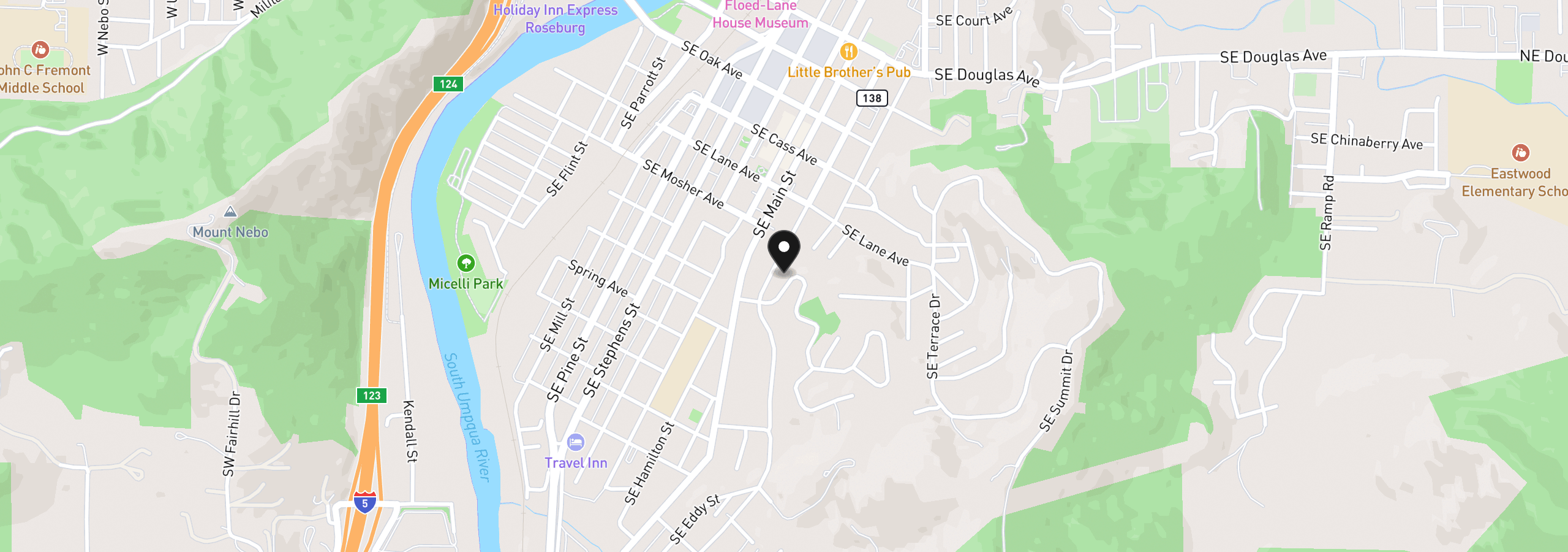 Map showing the location of 1172 SE Hawthorne Dr, Roseburg, OR 97470