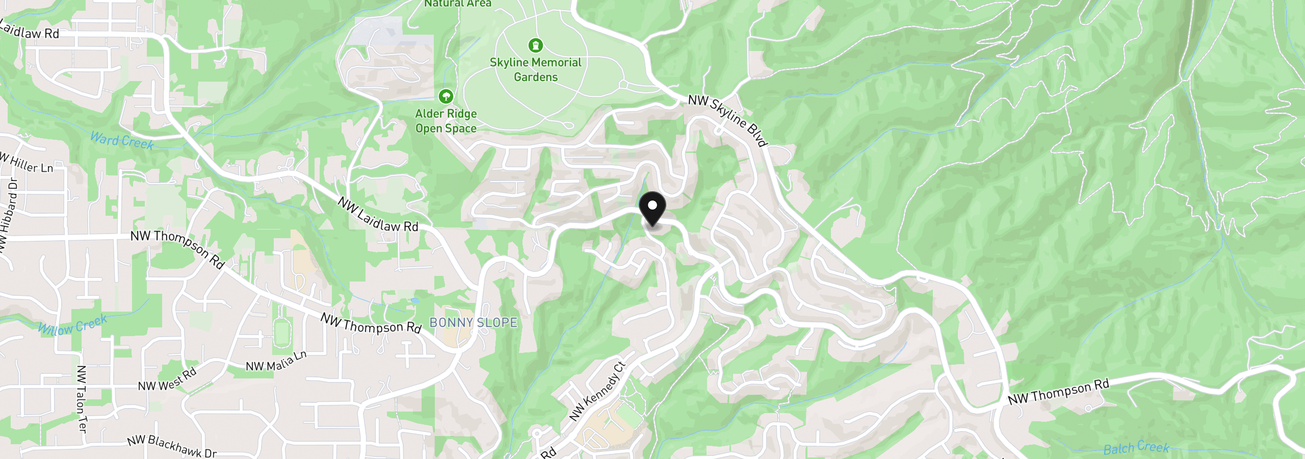 Map showing the location of 9618 NW Thompson Rd, Portland, OR 97229