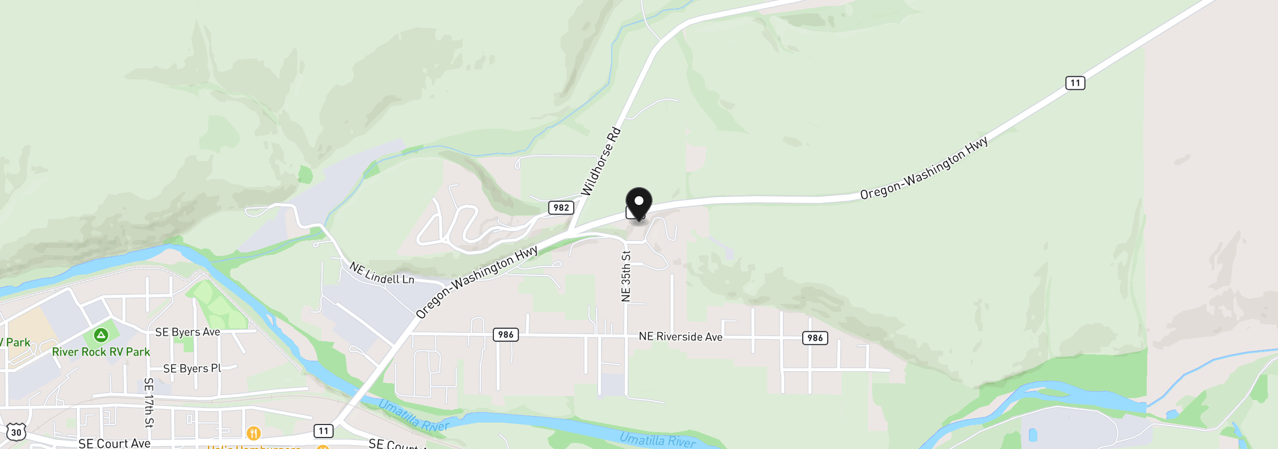 Map showing the location of 3525 NE King Pl, Pendleton, OR 97801