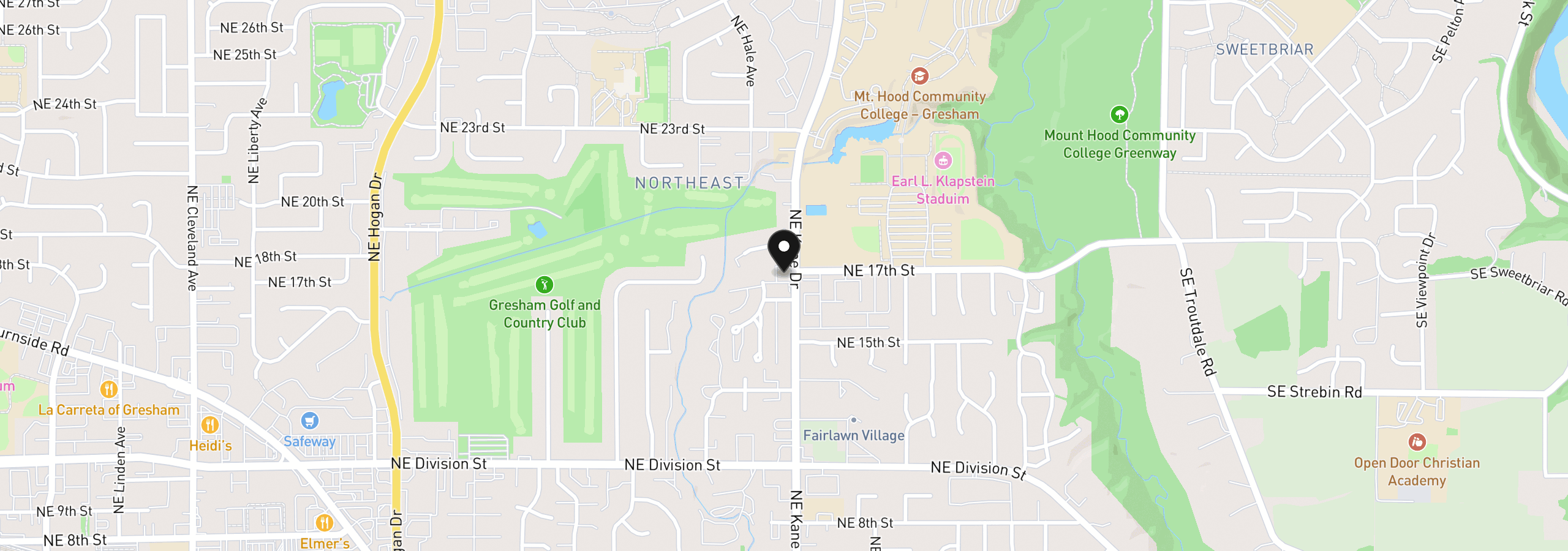Map showing the location of 1649 NE Kane Dr, Gresham, OR 97030