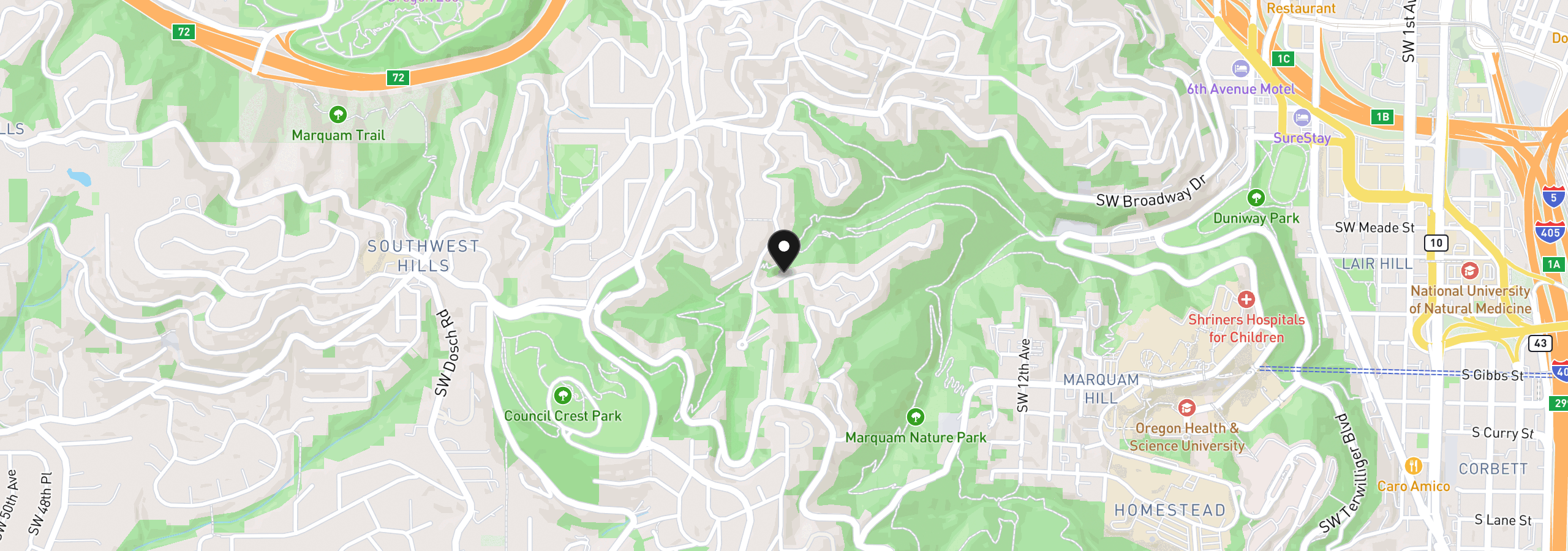 Map showing the location of 2538 SW Sherwood Dr, Portland, OR 97201