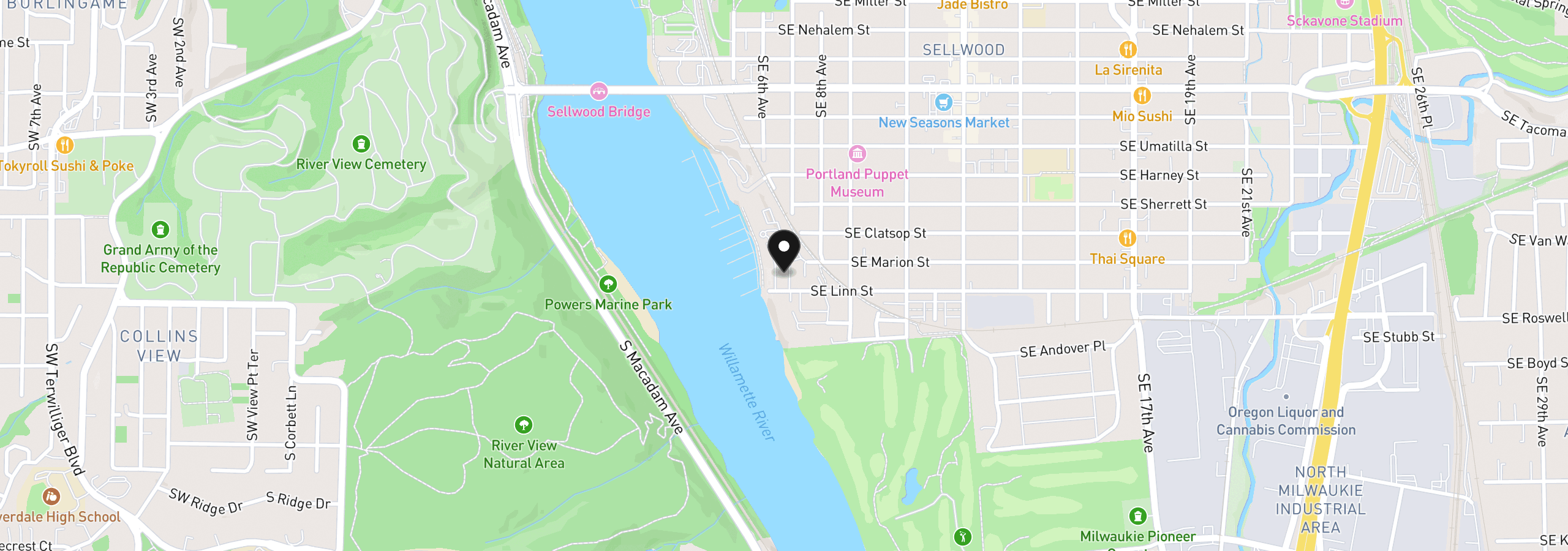 Map showing the location of 637 SE Linn St E, Portland, OR 97202