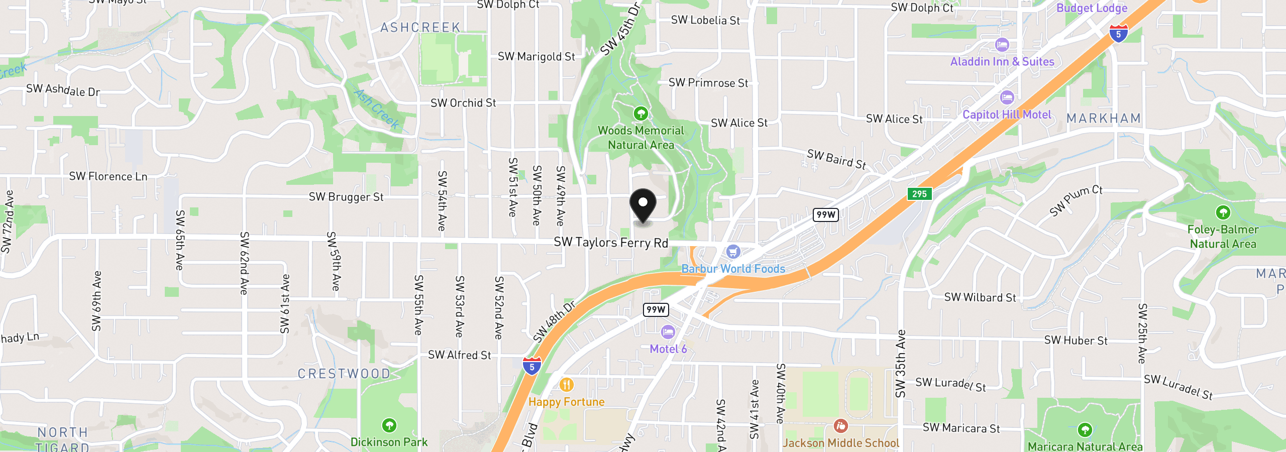 Map showing the location of 4538 SW Wood Pkwy, Portland, OR 97219