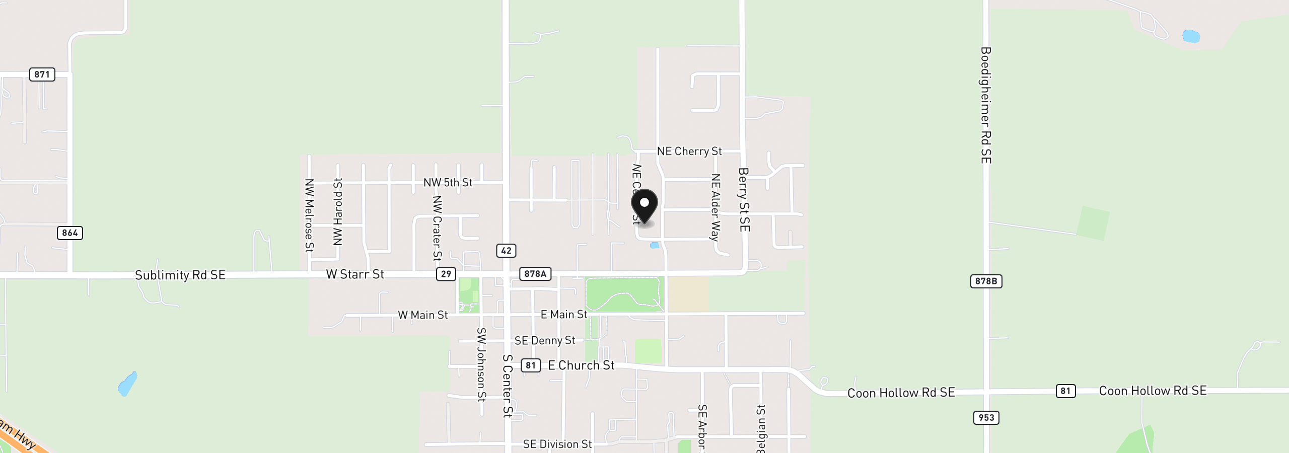 Map showing the location of 276 NE Cedar St, Sublimity, OR 97385