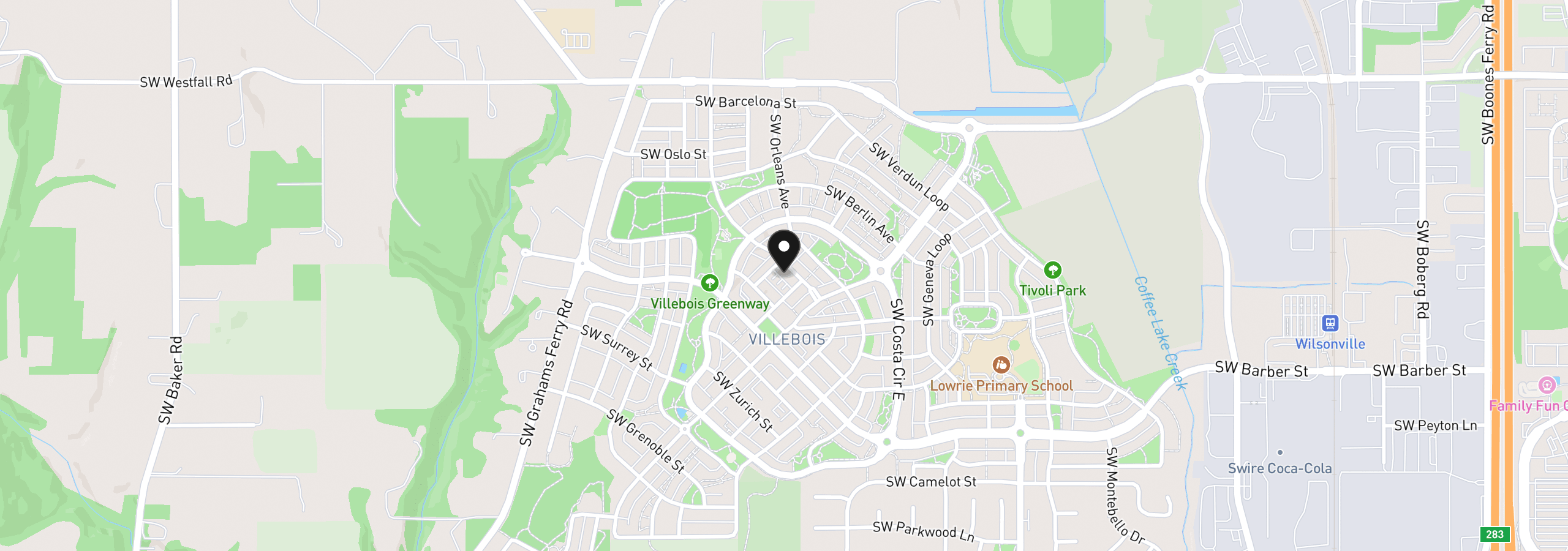 Map showing the location of 28615 SW Paris Ave 208, Wilsonville, OR 97070